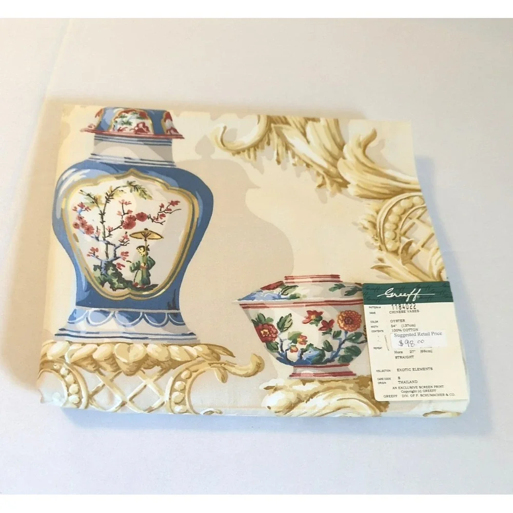 Vintage Chinese Vases Schumacher Greeff Fabric 95" Oyster Pat# 1184022  54" Wide - Picture 7 of 8